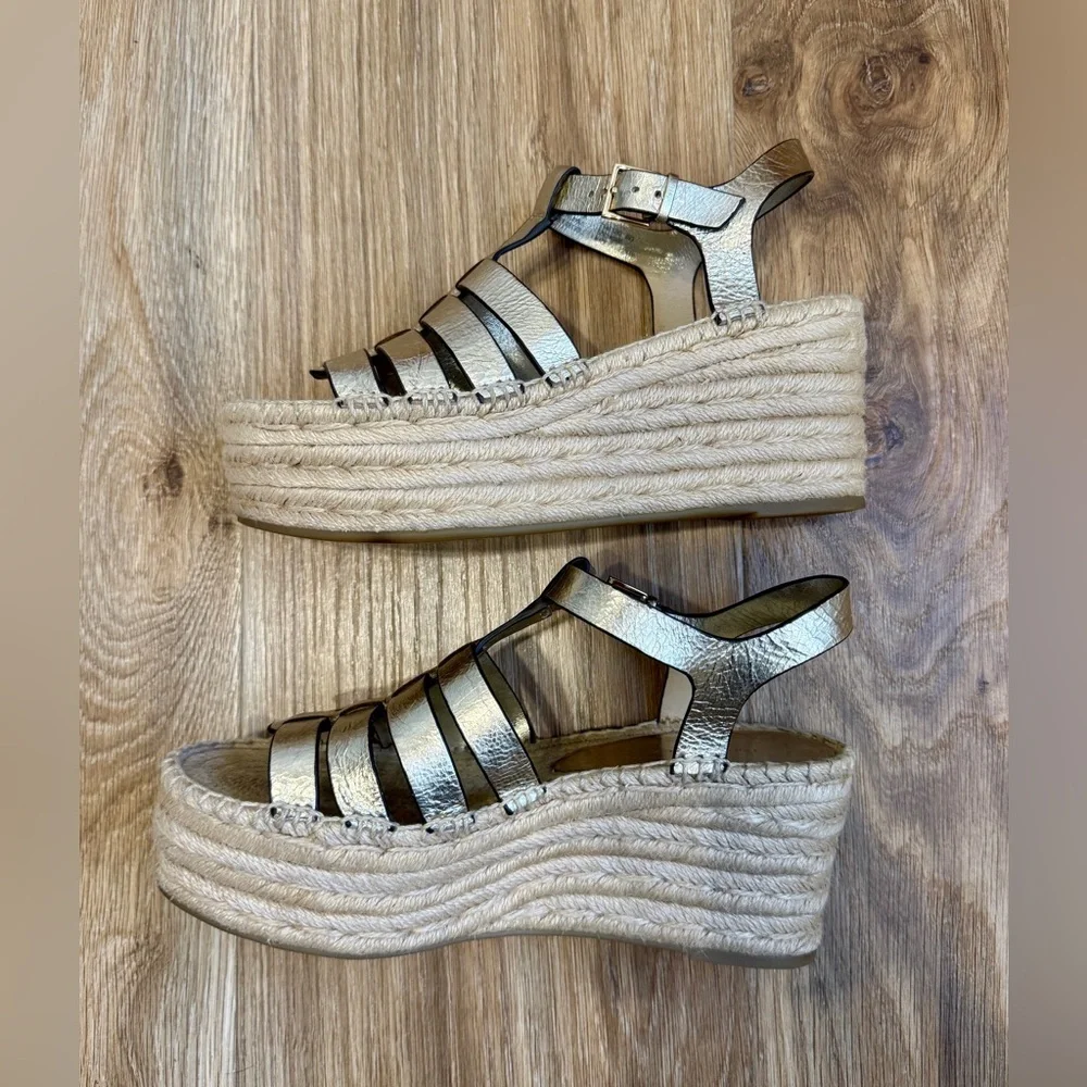Tory Burch Metallic Fisherman Wedge Espadrilles Size 7.5